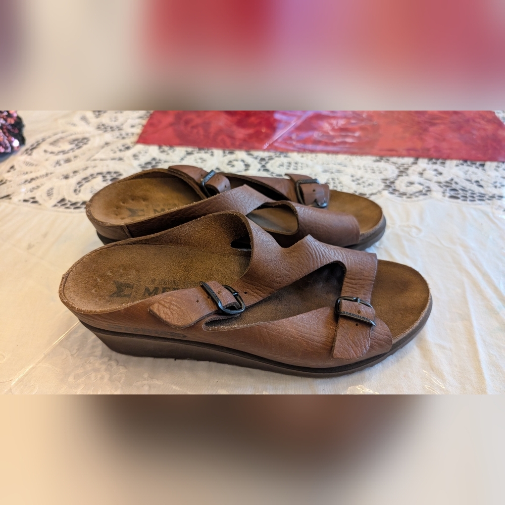 Mephisto Women's Brown Leather Wedge Cork Sandals Size EU 37 US 7 made in France